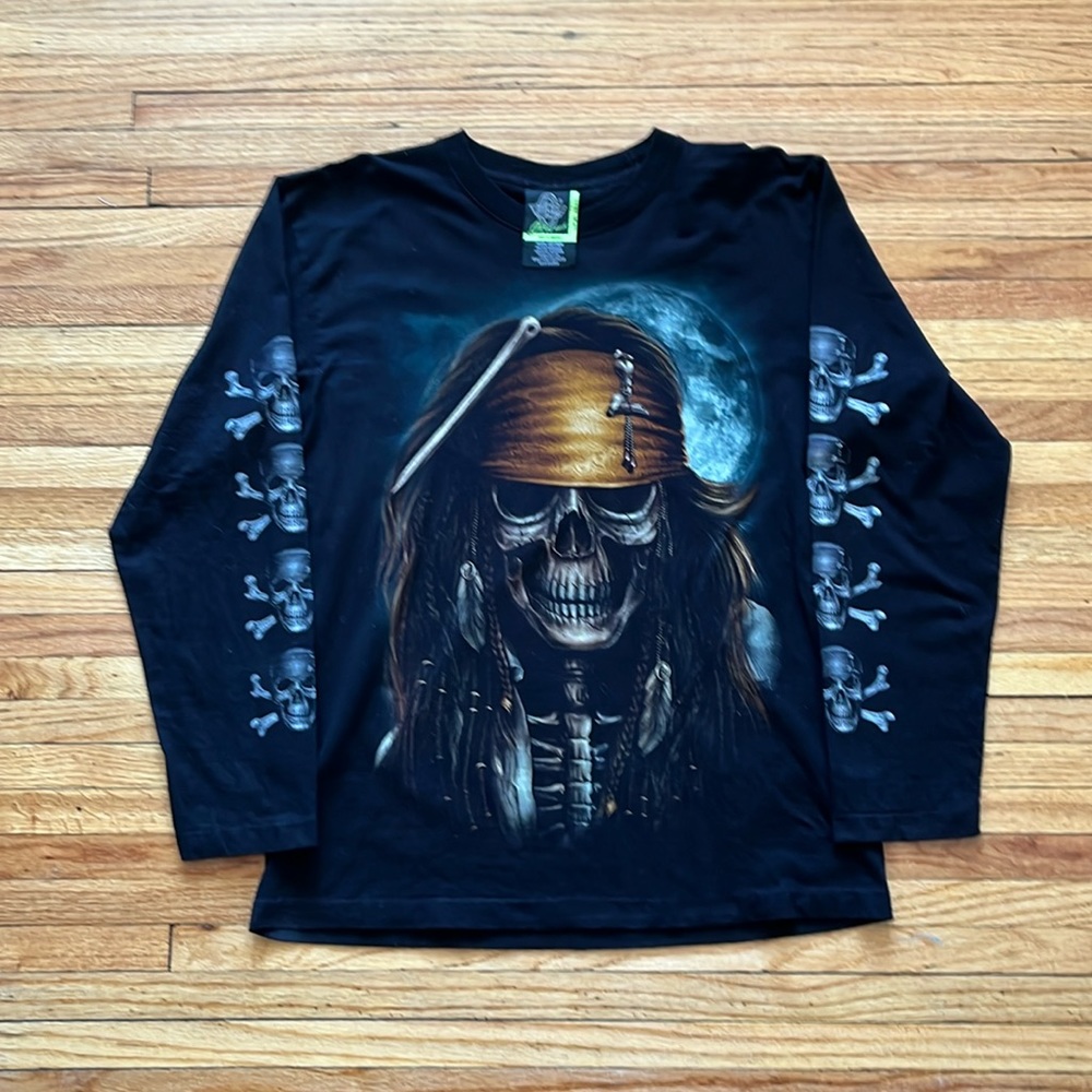 Vintage Skeleton Pirate Long Sleeve Shirt / Rock Eagle / 90s / Single Stitch